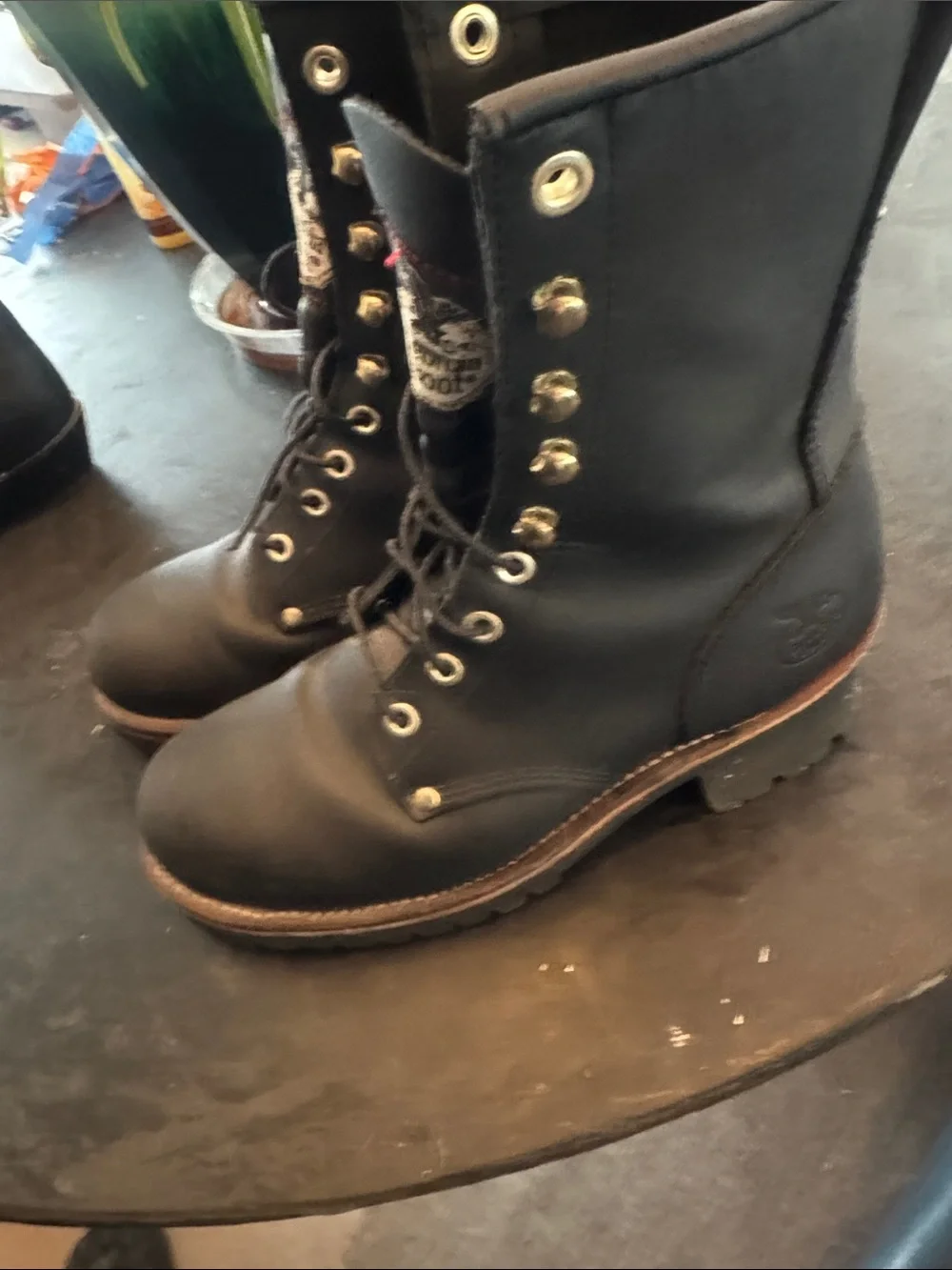 Georgia Boot Black Lace-Up Work Boots with Gold Eyelets